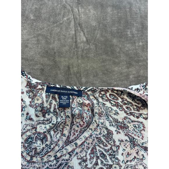 American Eagle Top‎ Women’s XL Brown Floral LS Flared Tunic Boho Peasant - Picture 5 of 6